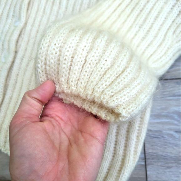 Vintage LL Bean Sweater Women Cardigan Vneck Button Mohair Wool Blend Ivory - Picture 10 of 11